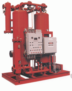 A heated blower purge regenerative desiccant dryer, for minimizing compressed air waste.